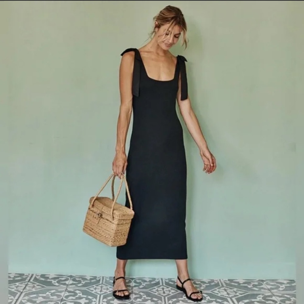 Summersalt Black Ribbed Sleeveless Sheath Maxi Dress